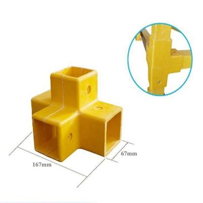 Желтый 50 мм FRP 3 Way 4 Way Fittings/Connector для квадратных круглых стекловолокнистых ограждений/аксессуаров рулевых рельсов